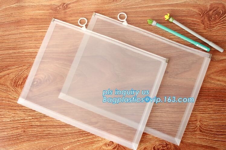 Bolsos de la cremallera del resbalador del bolso de EVA Plastic Promotional Gift Packaging con Ring Holder, bolso de la cremallera del PVC para el penc del bolso de la cuenta de la factura