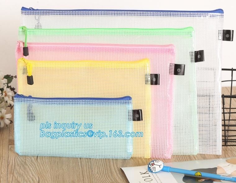 Dirección de la escuela de archivaje de la producción de los efectos de escritorio de la carpeta de archivos del PVC de Mesh Bag File Document Bag Fuente-en carpeta de archivos de la oficina