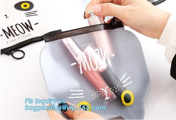 bolso transparente claro inodoro no tóxico con el logotipo de encargo, bolso de la cremallera del resbalador del PVC del vinilo portátil del retrete del pvc del resbalador de la cremallera