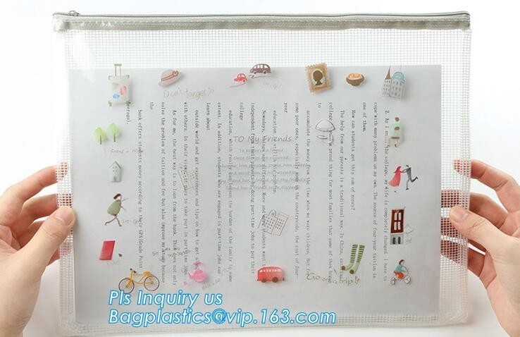 El bolso del documento con el tenedor del almacenamiento de la cremallera para el estudiante Gift de los efectos de escritorio de papeles, modificado para requisitos particulares se levanta la bolsa de plástico de la cremallera