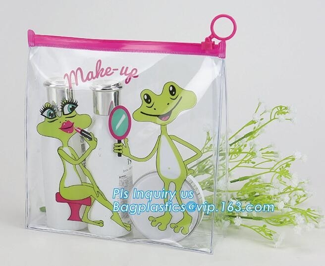 la bolsa de plástico con la cerradura de la cremallera para el cosmético, la bolsa de poliéster de la cerradura de la diapositiva, levantándose el bolso modificado para requisitos particulares cremallera del pvc del color para los cosméticos