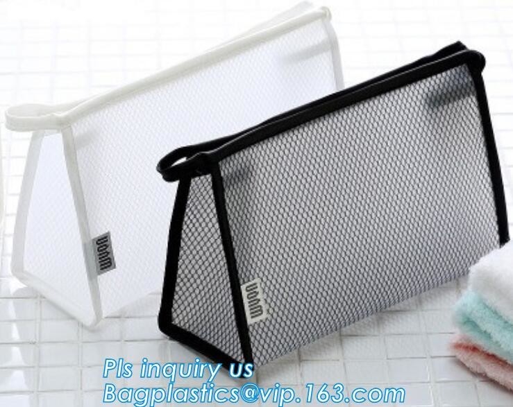 Organizador Mesh Cosmetic Bag Makeup Pouch, bolso cosmético del tamaño del monedero, Mak diario del maquillaje de los accesorios del viaje de la tela neta del bolsillo