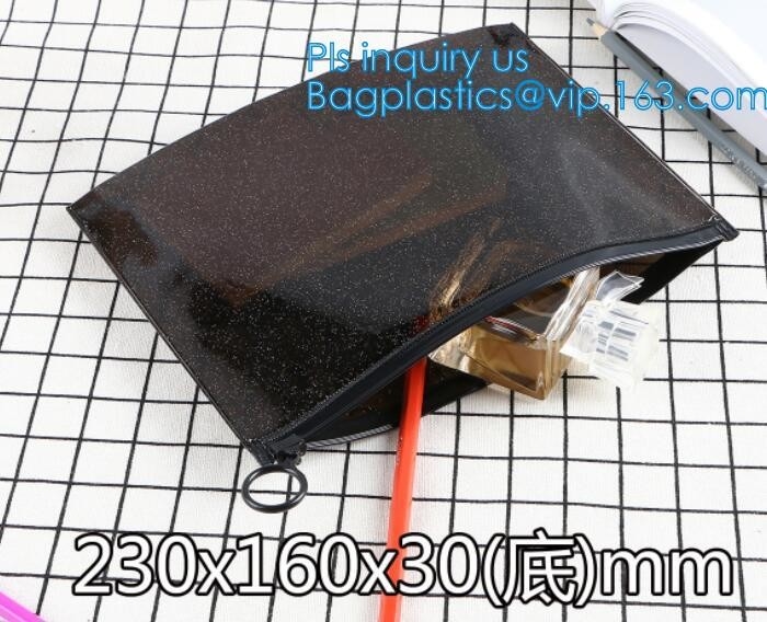 bolso de la cerradura de la cremallera del negro de la cerradura de la cremallera del resbalador, OEM cosmético del bolso, de la cremallera y del resbalador del PVC de la cremallera de la bolsa del viaje del maquillaje de nylon del artículo de tocador o