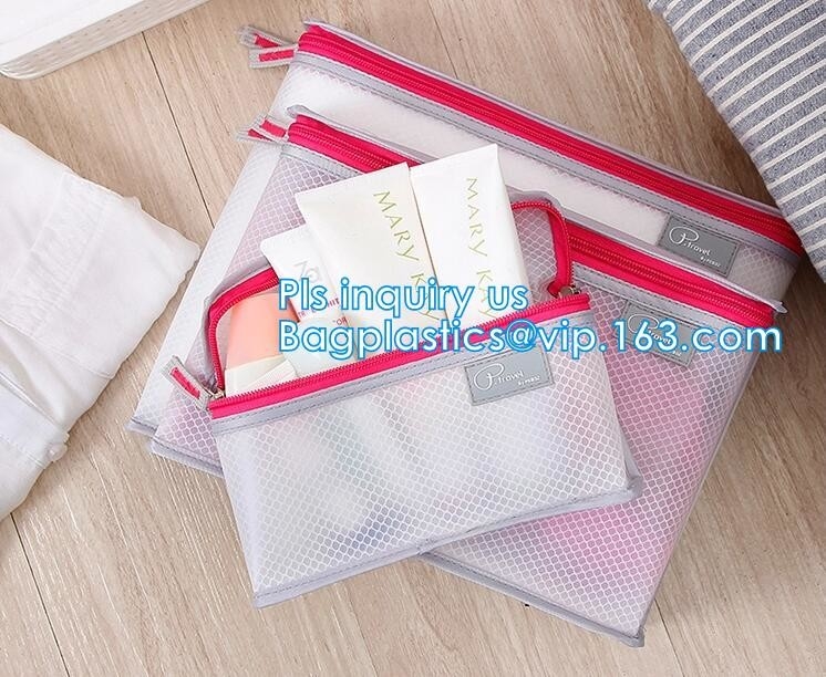 el bolso cosmético de la cremallera de la malla compone los bolsos de encargo y las cajas de alta calidad que hacen compras, bolso de plata de la malla de la bolsa del artículo de tocador del viaje