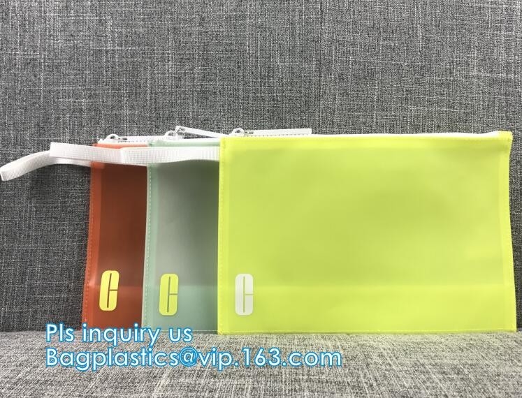 bolso para los cosméticos, bolso biodegradable de la cremallera del resbalador, bolso transparente de la cremallera del pvc del PVC de la bolsa de plástico portátil del PVC con la manija