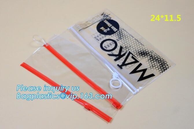 Bolso del vinilo del PVC del artículo de tocador del traje de baño con el resbalador k, bolso claro del pvc de la cremallera del resbalador para el vinilo del paquete, PVC EVA del botón a presión