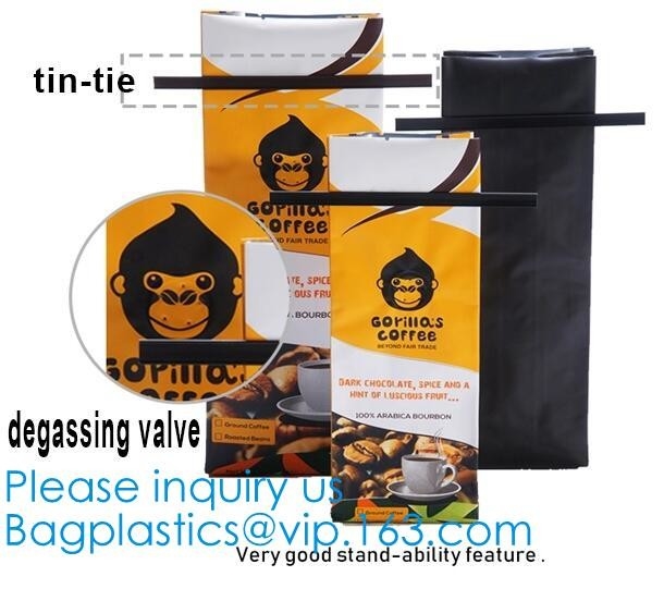 Bolsas de papel estándar de Kraft del sello de BRC Qual con la válvula de Tin Tie Coffee Bags Plastic, válvula Tintie Plasti del Lado-escudete de Customzed
