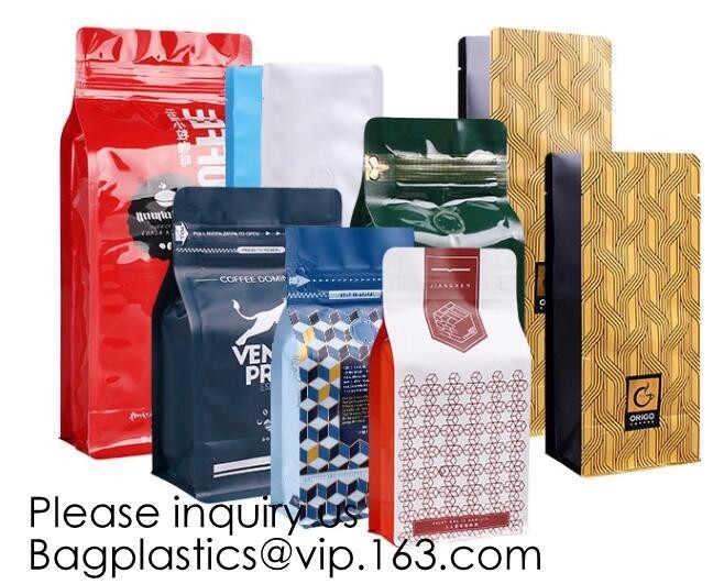 Packagin de encargo de aislamiento octagonal del café k del bolso autosuficiente del papel de aluminio del papel de Kraft de la válvula de aire del puf de café