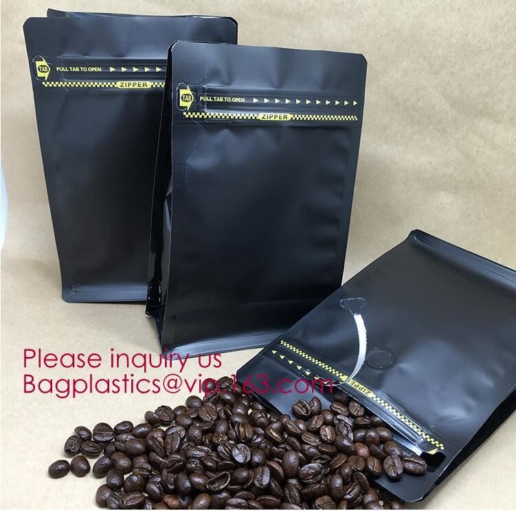 Bolso de café inferior plano del bloque de cuadrado del escudete k del papel de aluminio con la válvula y la cremallera, papel de aluminio del oro bottom/sq plano