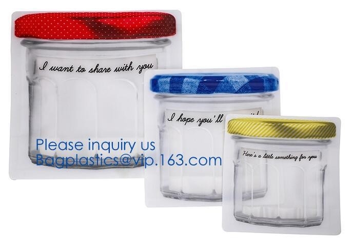 Vagos plásticos formados modificados para requisitos particulares biodegradables de los bocados de Mason Bottle Modeling Zippers Storage del claro de la bolsa de plástico del envase de comida