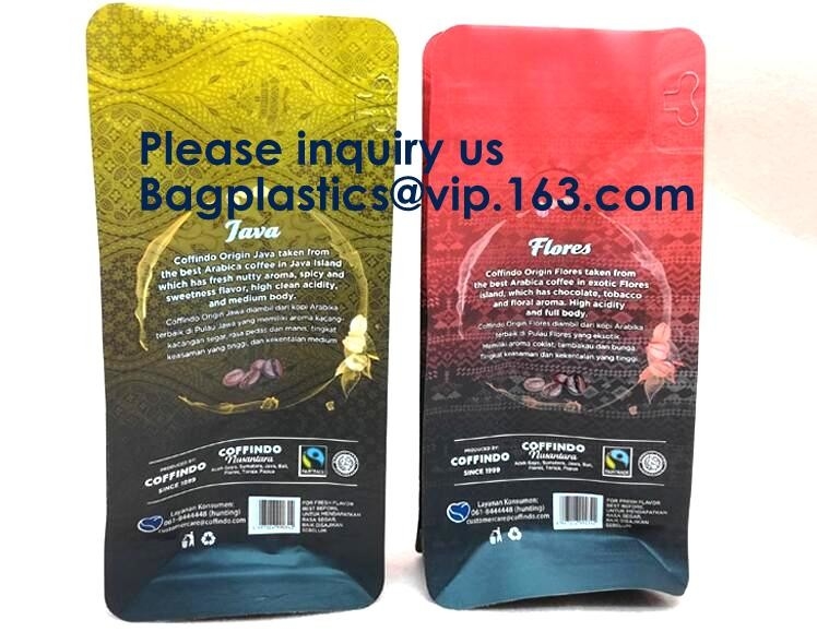 las bolsas amarillas del café del escudete del lado del sellado caliente 250g empaquetan con el café 100g, caja de las bolsas de Matte Coating Foil Flat Bottom de la válvula