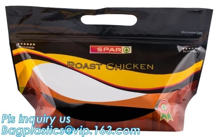 los bolsos de la cremallera para se llevan el paquete de la comida, bolsos congelados seguros del envase de plástico de la microonda para el empaquetado del pollo frito