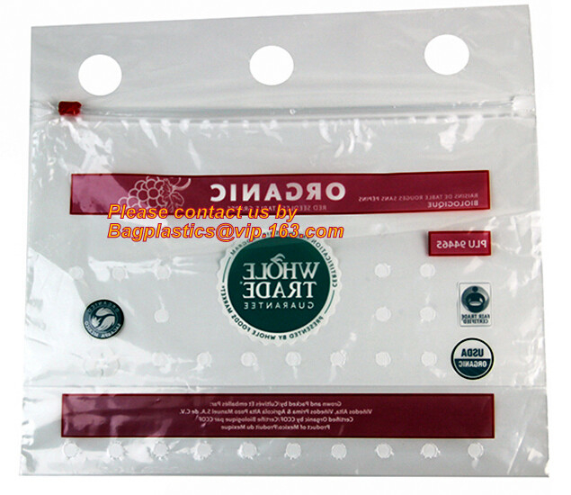 agujeros de respiradero especiales de las cerezas de las frutas que empaquetan la bolsa de poliéster con la cerradura de la cremallera, uva Cherry Packing Protection Bag, GR de la fruta fresca