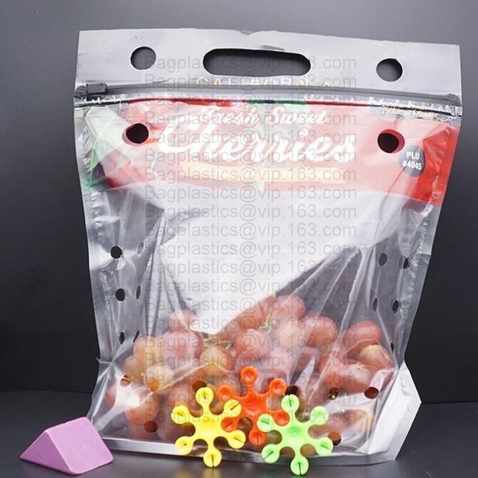 bolso plástico inferior plano del embalaje de la legumbre de fruta fresca, bolso secado del embalaje de la cereza, bolso que embala de la uva del supermercado