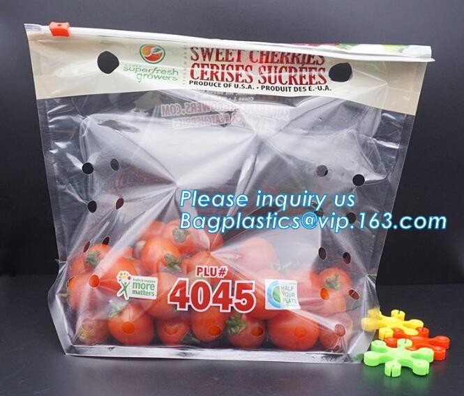 El bolso perforado con los agujeros de aire, soporte de la uva del bolso de fruta fresca encima del bolso de k para la cereza, claro BOPP del cierre superior de cremallera del OEM laminó f
