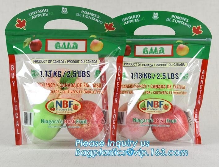 el bolso de la fruta del resbalador k con los agujeros de aire para el bolso de empaquetado de la uva, se levanta el bolso de la cosecha de la fruta de la cremallera del resbalador para la manzana, Fac