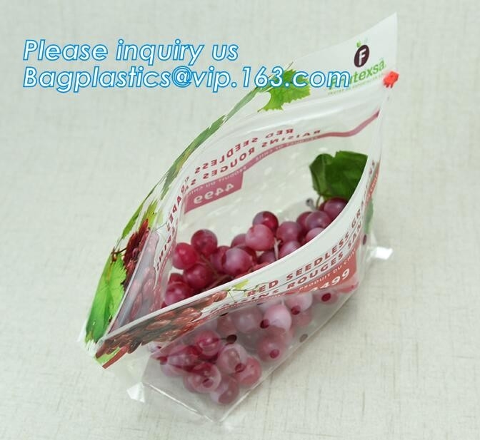el bolso de la fruta con la tienda de delicatessen de la cremallera del resbalador del bocadillo de los agujeros empaqueta, el bolso para la fruta fresca que empaqueta, bolso de la cremallera del resbalador de la uva con el resbalador del agujero