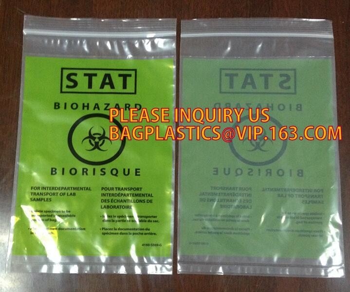 imprimiendo bolsos plásticos del espécimen de la cremallera del biohazard PE, los bolsos del Biohazard del cierre superior de cremallera, bio espécimen de Harzard empaquetan/Bioh inútil médico