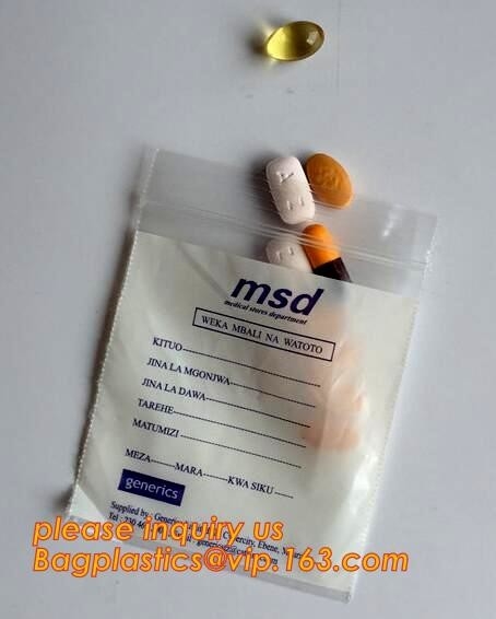 Bolso amistoso de la medicina k del biohazard de Eco, materiales del LDPE del FDA médicos usando bolsos plásticos de la cerradura de la cremallera de los bolsos de la cremallera con los propio