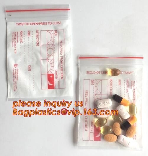 Bolso bolso de la cremallera de la cremallera Bag/LDPE/de la cremallera médicos médicos de la medicina, cremallera de empaquetado del bolso de k de la cápsula médica programable de las píldoras