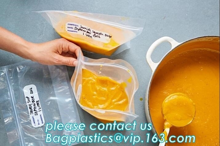 bolso de la sopa, almacenamiento líquido, bolso del envase de plástico de la cerradura de la cremallera del doble de la comida, bolso amistoso de la cerradura de la cremallera de Eco, empaquetado del polietileno