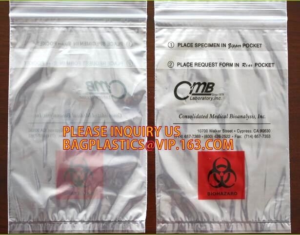 los sobres del espécimen relampagan el bolso de la cerradura/el bolso médico plástico del empaquetado de transporte del espécimen para el laboratorio, package/PE transparente