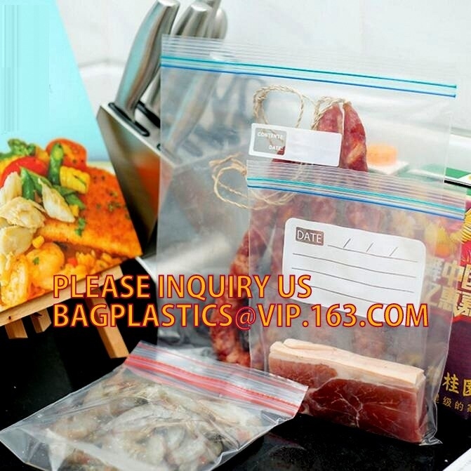 bolso reconectable transparente del LDPE del hogar en la caja de color, bolsos del almuerzo de la cremallera de la comida del PE con la caja de color, comida del uso del hogar del FDA