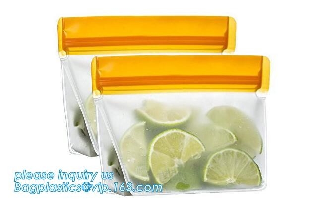 Bolso reutilizable hermético de pie claro del almacenamiento de la categoría alimenticia PEVA, bolsos de la preservación para la verdura, fruta, carne, pescado, bocado