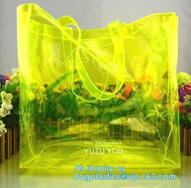el bolso claro libre rojo del PVC del color 6p de la manija suave del lazo, bolso de empaquetado para los regalos, PVC del vinilo del PVC de la manija del vinilo maneja bolsos con