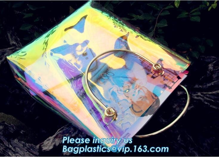 Mini Tinted Pvc Tote Bag de neón, bolso que hace compras de neón, la bolsa de asas amarilla de neón de la playa del PVC de la moda, bolso de neón de la playa del laser que hace compras