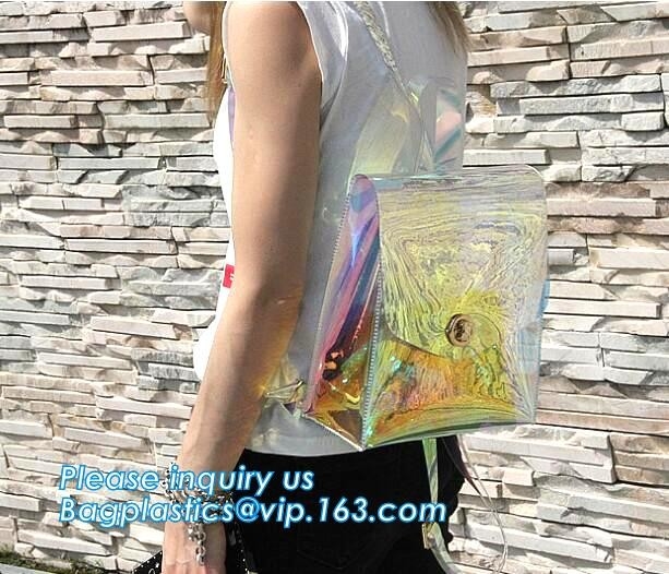 Mochila transparente del color de neón de las mujeres de la moda, mochila de neón clara transparente del PVC, mochila de neón nuevo Tr de encargo del claro de la PU