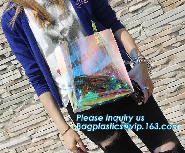 Los bolsos llevan a hombros los bolsos de la playa del PVC del totalizador para las mujeres con la cremallera, bolso transparente del bolso de la bolsa de asas del pvc, Tote Handbag
