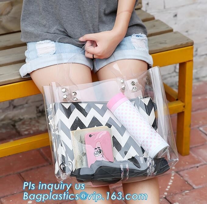 Bolso de cadena del brillo claro del PVC, bolso plástico de la playa del hombro del PVC, bolsos claros del regalo del pvc, bolsos del pvc de la playa del hombro