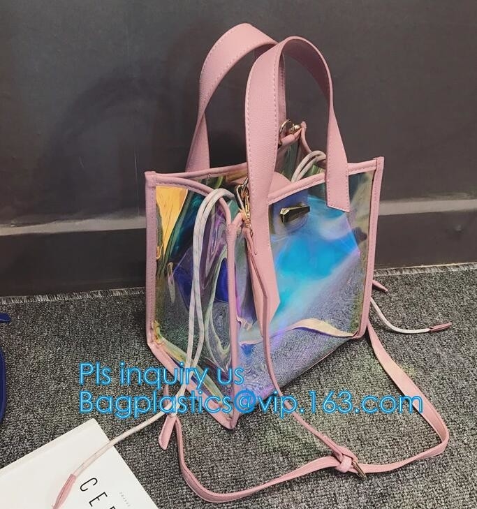 Gelatine la bolsa de asas del cuero del pvc del bolso del laser del color, tachonó el bolso claro de Tote/PVC, holograma translúcido K de la moda