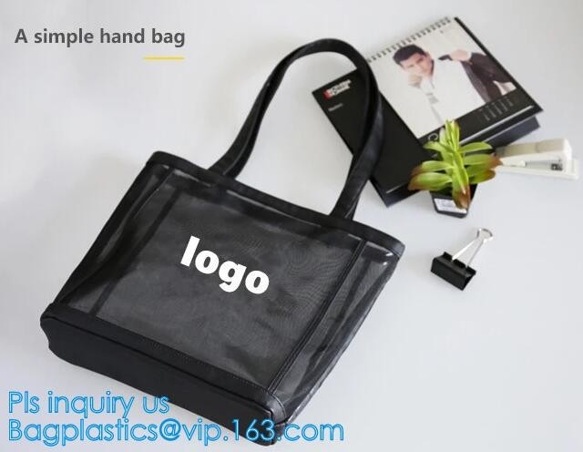 El bolso de moda Tote Bag Black Mesh Handbags al aire libre de la playa, las mujeres modificadas para requisitos particulares vara el bolso, señoras enreda el bolso de los bolsos de la playa