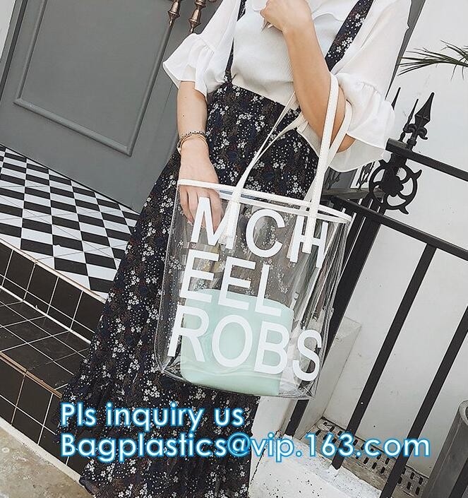 El PVC empaqueta el bolso cosmético de la señora clara, bolsos baratos impermeables transparentes de la playa del pvc, la lona casual Tote Bags Shoulder de las mujeres