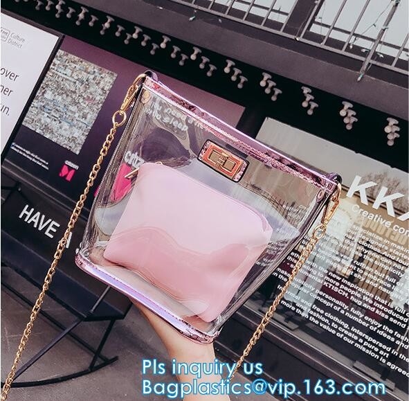 Bolso de compras claro de encargo del pvc del promo, bolsos de capa del vinilo con el logotipo, bolso que hace compras con la impresión hecha a mano de encargo, mano