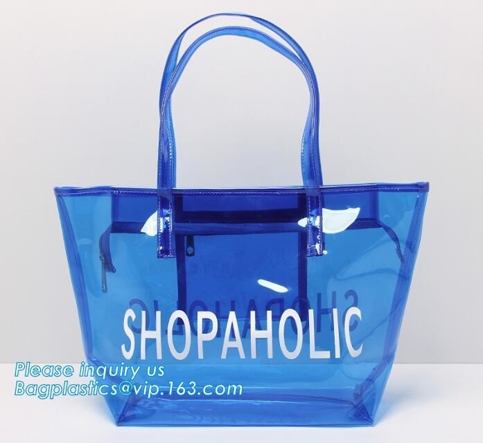 Bolso amistoso de la manija del claro bag/PVC del bolso/pvc de la cremallera del PVC de Eco, bolso claro de la manija del PVC, bolsa del plástico transparente, qual superior