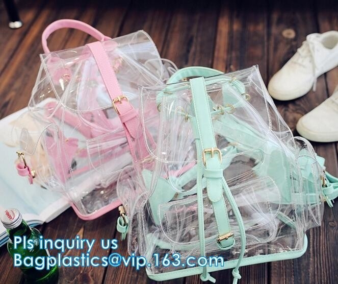 mochila al por mayor con las correas rellenadas, mochila transparente promocional de la escuela del PVC con Logo Clear Children modificado para requisitos particulares B