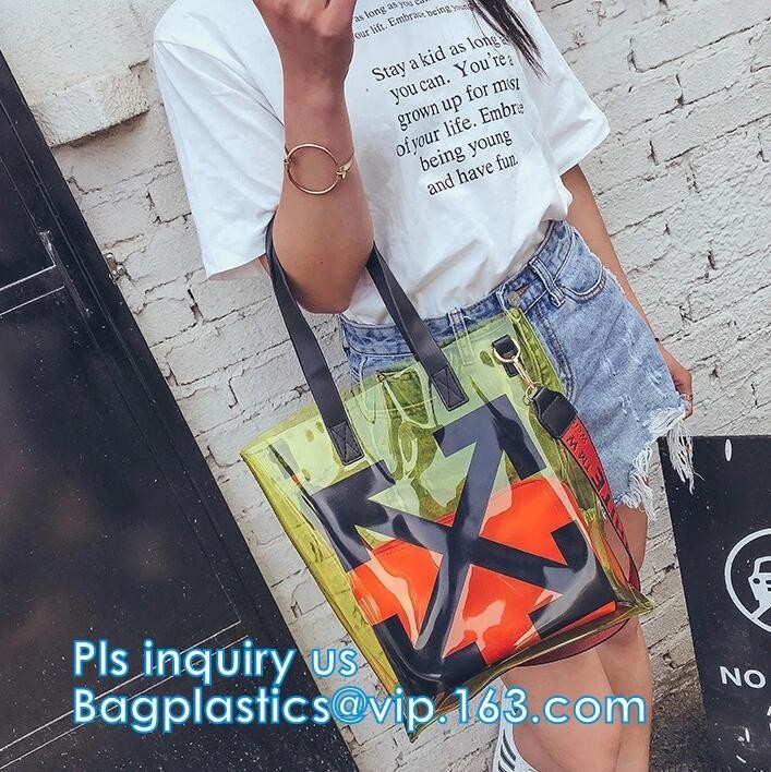 Bolso cosmético del Pvc de la cerradura de la cremallera de la suspensión de la manija del arco con k, bolsos claros w de la cremallera del envase de plástico del vinilo del regalo del bolso de la manija