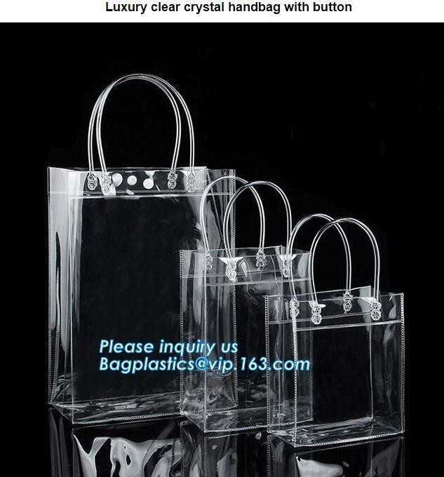 Bolso plástico modificado para requisitos particulares del regalo de PP/PVC/PETclear, solo bolso reutilizable del regalo de la botella de vino del Pvc del bolso del vino de la botella, transpare plástico