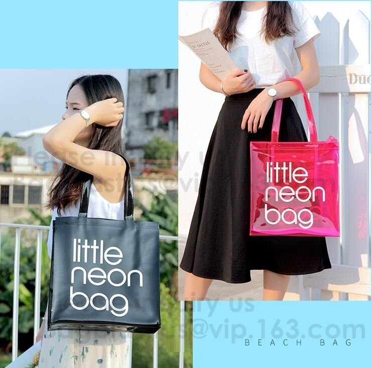 Forme la playa clara Tote Bag For Women, bolso claro del Pvc de la manija de Tote Bag With Black Webbing de la playa del PVC de Tote Bags