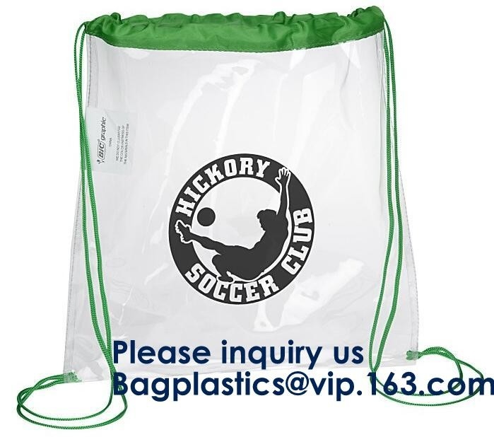 Los regalos de la promoción se divierten el bolso cosmético del Pvc del bolso que nada de la publicidad de Logo Drawstring Backpack Bag del lazo de encargo claro del PVC