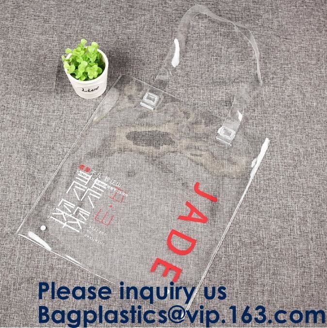 Bolsos de compras transparentes de encargo del Pvc del bolso de ultramarinos del bolso de Logo Clear Pvc Shopping Tote, brillo transparente del PVC del holograma de Eco