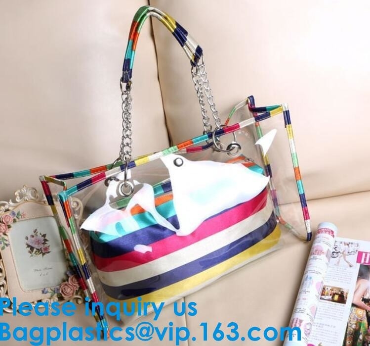 Las compras al aire libre impermeables del viaje del PVC empaquetan a señora Colorful Striped Beach de la moda empaquetan la playa al aire libre impermeable Bean Bag