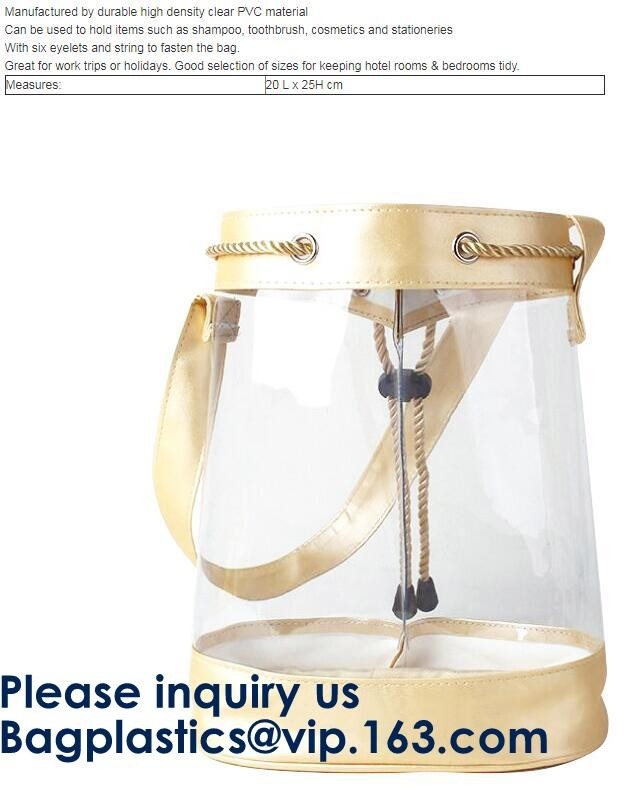El bolso de lazo transparente del PVC con la cuerda colorida, bolso de lazo claro del PVC con la secuencia del oro, Pvc pela la impresión del regalo Pac