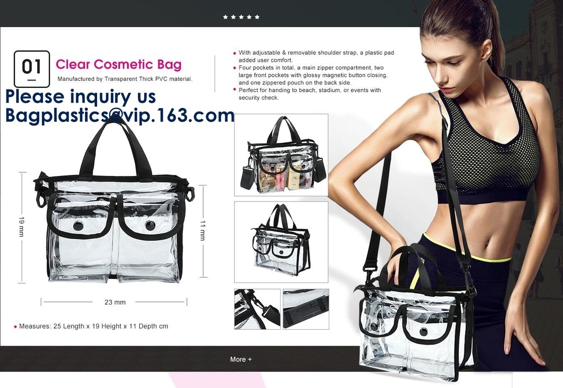 Bolso cosmético con el bolso de extraordinariamente 2 Front Magnet Pockets And Zipper, bolso portátil cosmético del maquillaje claro del PVC del maquillaje del artículo de tocador