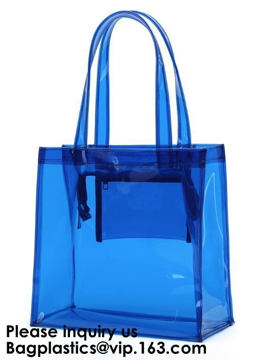 Cierre claro de la cremallera de Tote With Inner Pocket And del bolso del PVC del bolso de la playa, playa Tote With Black Handles, Bagease del bolso del PVC