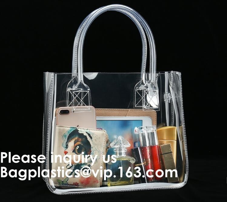 Bolso claro grueso con las manijas del tubo, bolso claro del PVC del lavado del viaje del PVC del artículo de tocador cosmético del maquillaje con la manija, Bagease