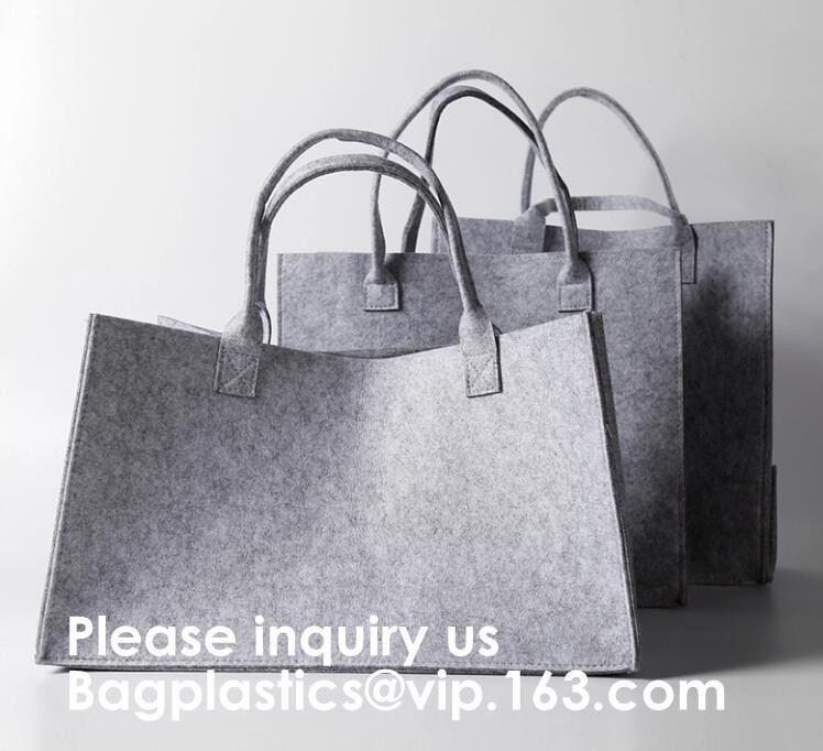 Impresión de pantalla de seda por encargo promocional Tote Felt Bag, bolso de compras, bolso de la playa con los vagos de cuero de las mujeres de las compras de la manija